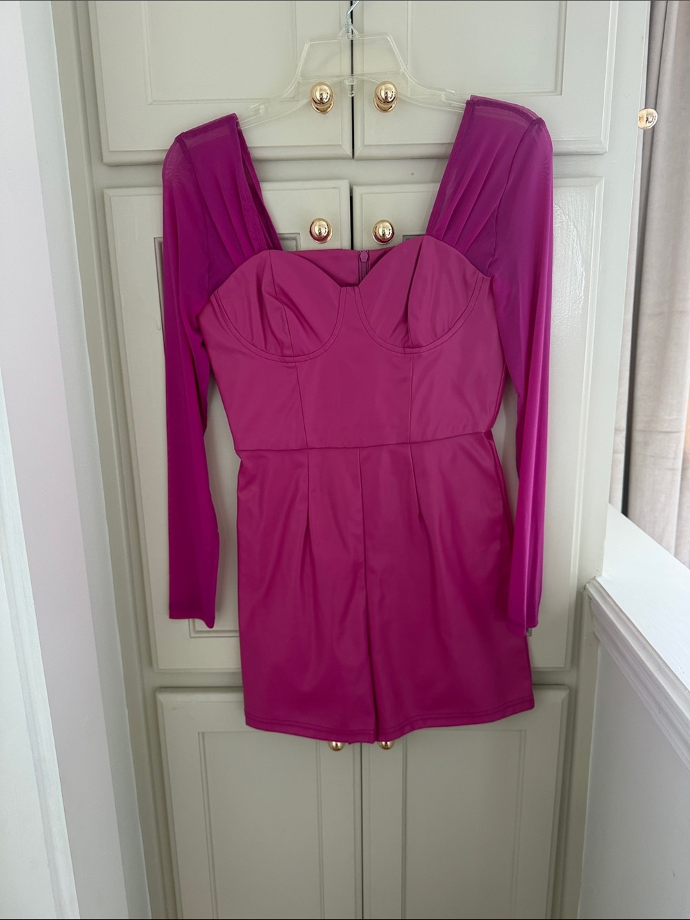 Fuchsia Long-Sleeve Bustier Mini Dress